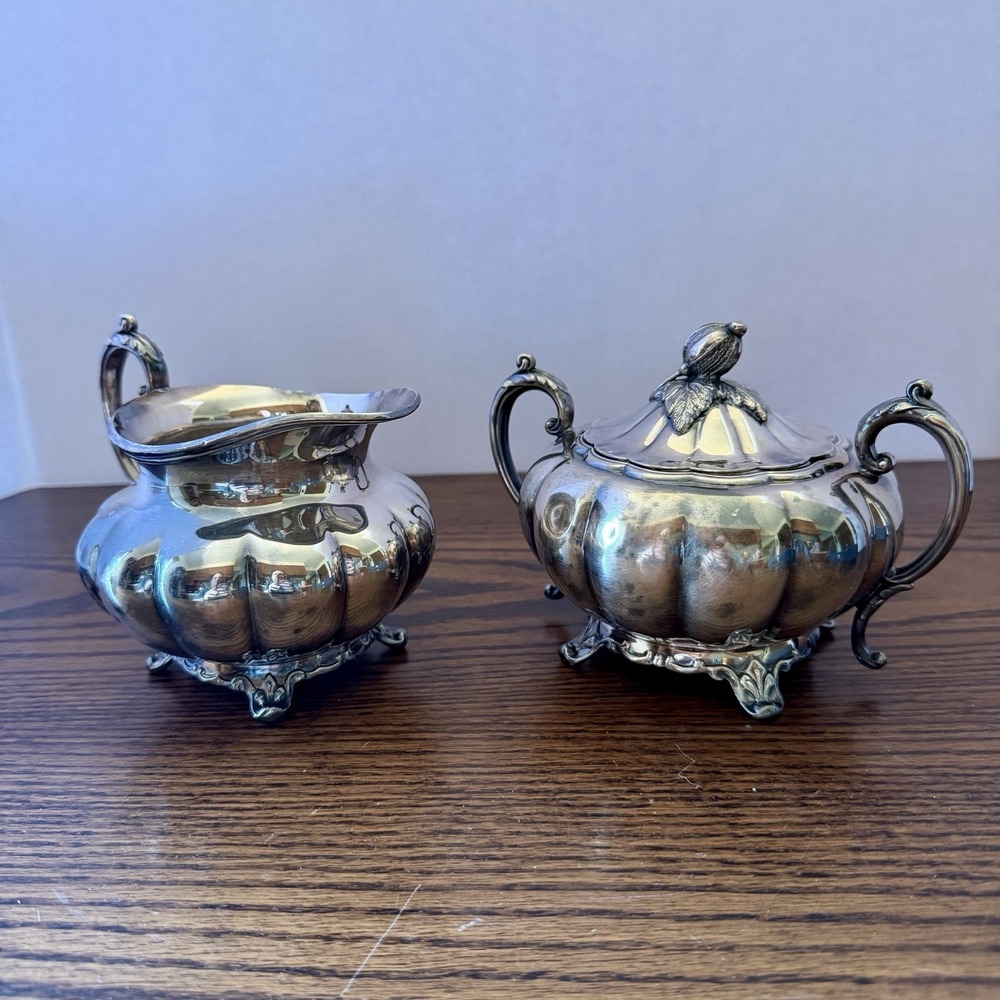 Vintage Community Plate Old English Melon Pattern Creamer,  Sugar Bowl With Lid